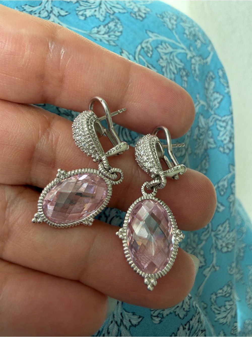 judith ripka sterling silver pink dangle earrings - Picture 5 of 6
